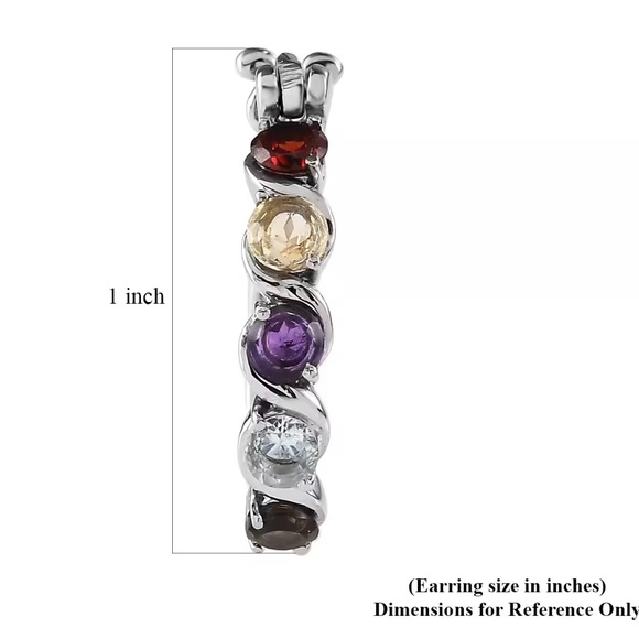 Multi Gemstone 2.60ctw Hoop Silver Earrings in Stainless Steel - Picture 8 of 8